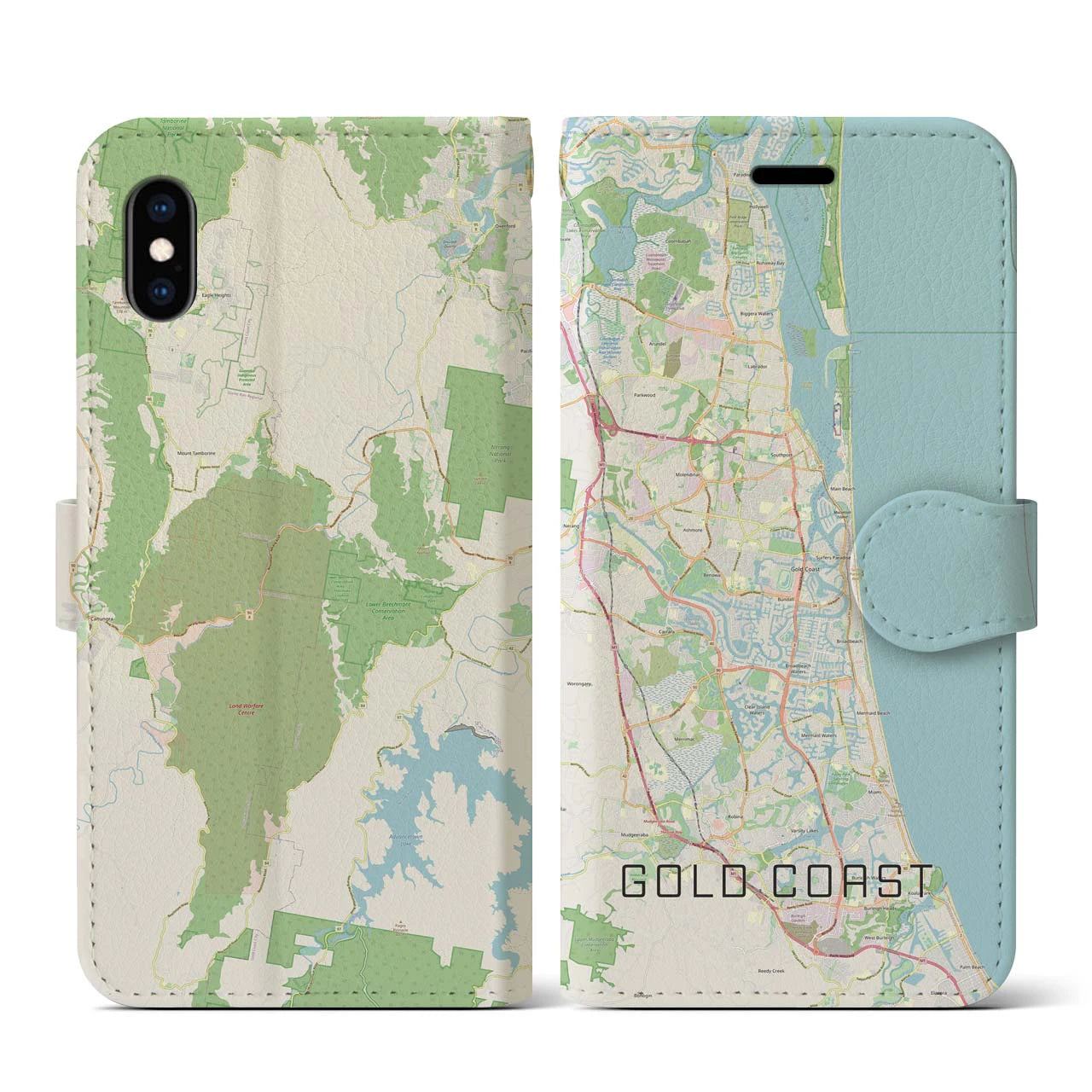 【ゴールドコースト(オーストラリア)】地図柄iPhoneケース(手帳タイプ)ナチュラル・iPhone XS / X 用