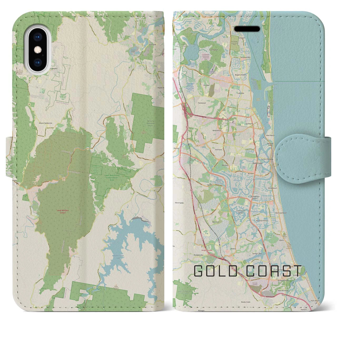 【ゴールドコースト(オーストラリア)】地図柄iPhoneケース(手帳タイプ)ナチュラル・iPhone XS Max 用