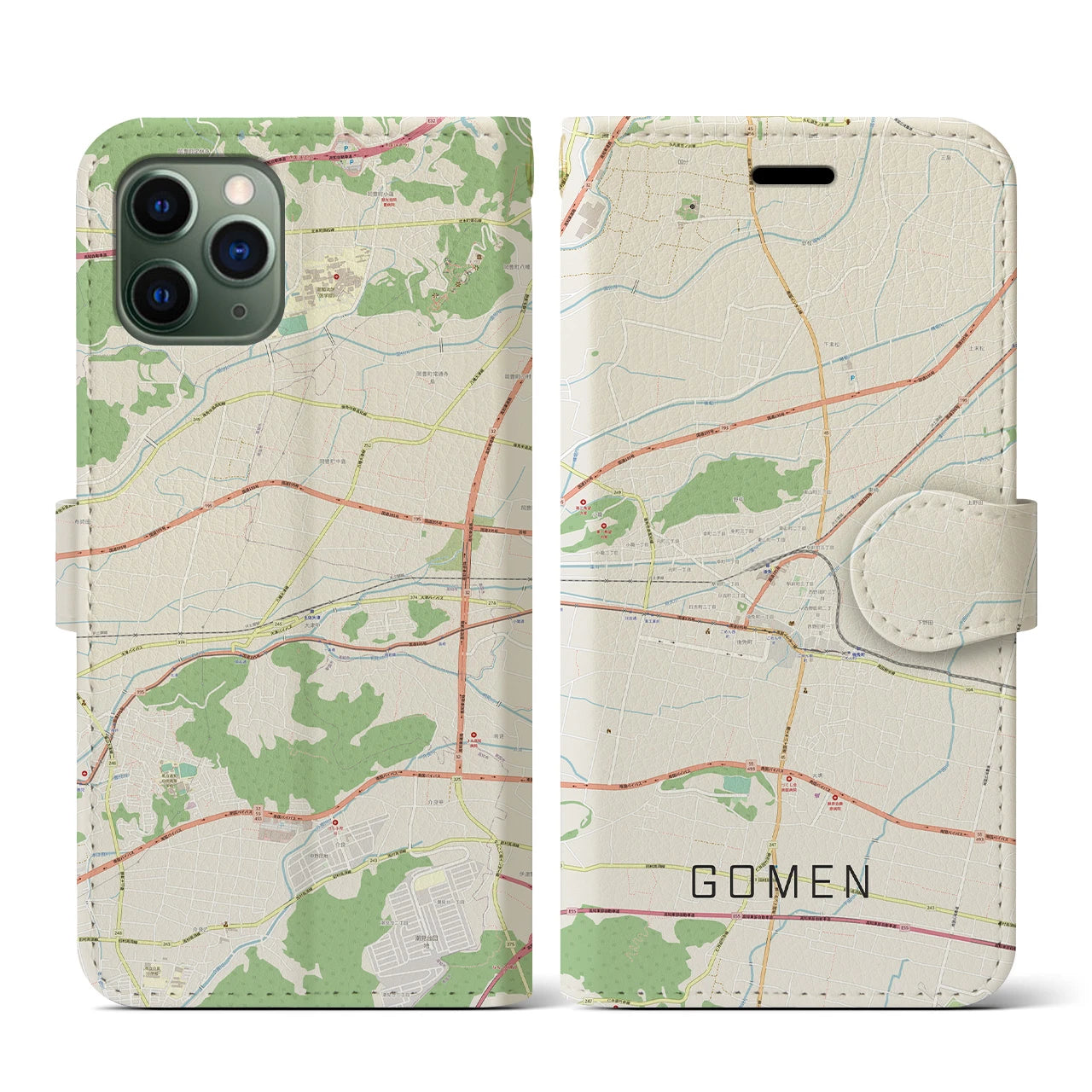 【後免(高知県)】地図柄iPhoneケース(手帳タイプ)ナチュラル・iPhone 11 Pro 用