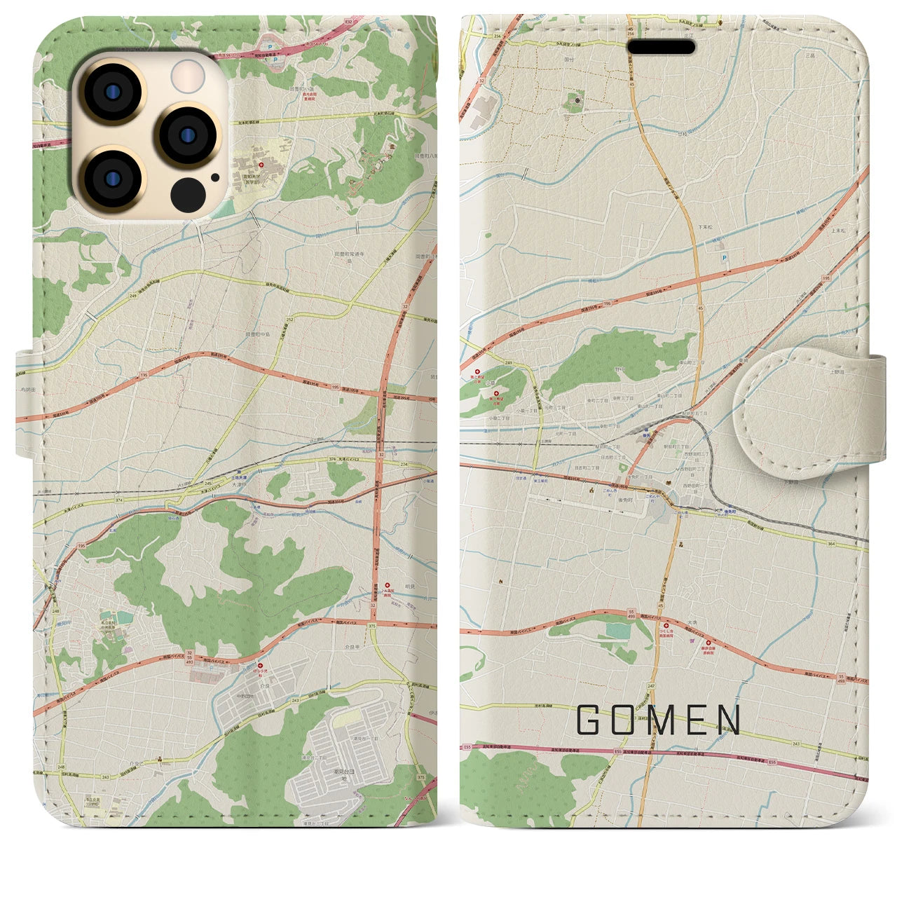 【後免(高知県)】地図柄iPhoneケース(手帳タイプ)ナチュラル・iPhone 12 Pro Max 用