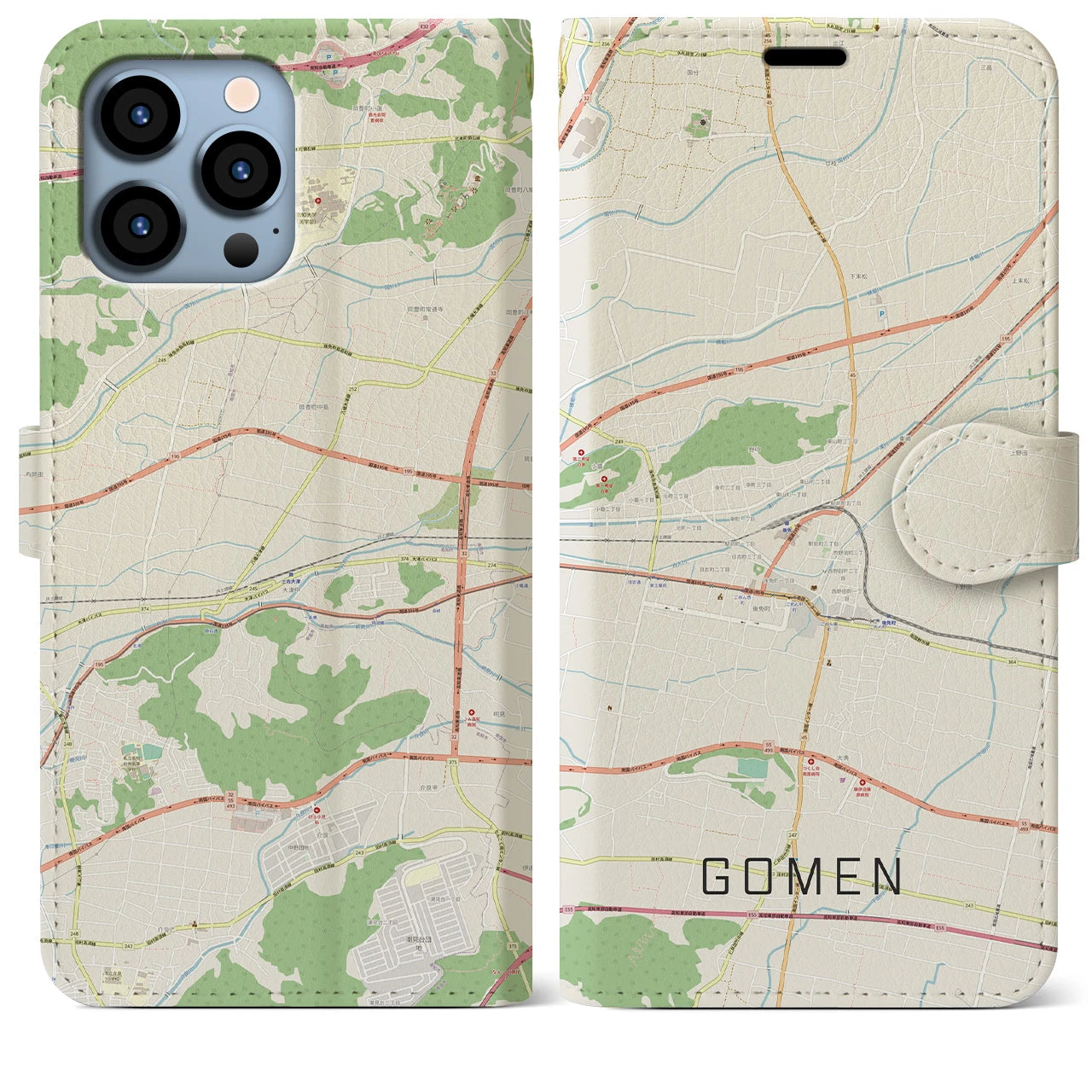 【後免(高知県)】地図柄iPhoneケース(手帳タイプ)ナチュラル・iPhone 13 Pro Max 用