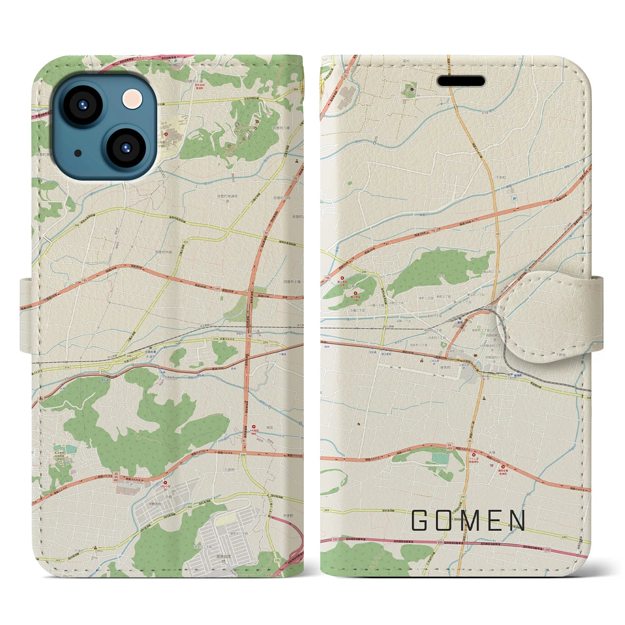 【後免(高知県)】地図柄iPhoneケース(手帳タイプ)ナチュラル・iPhone 13 用
