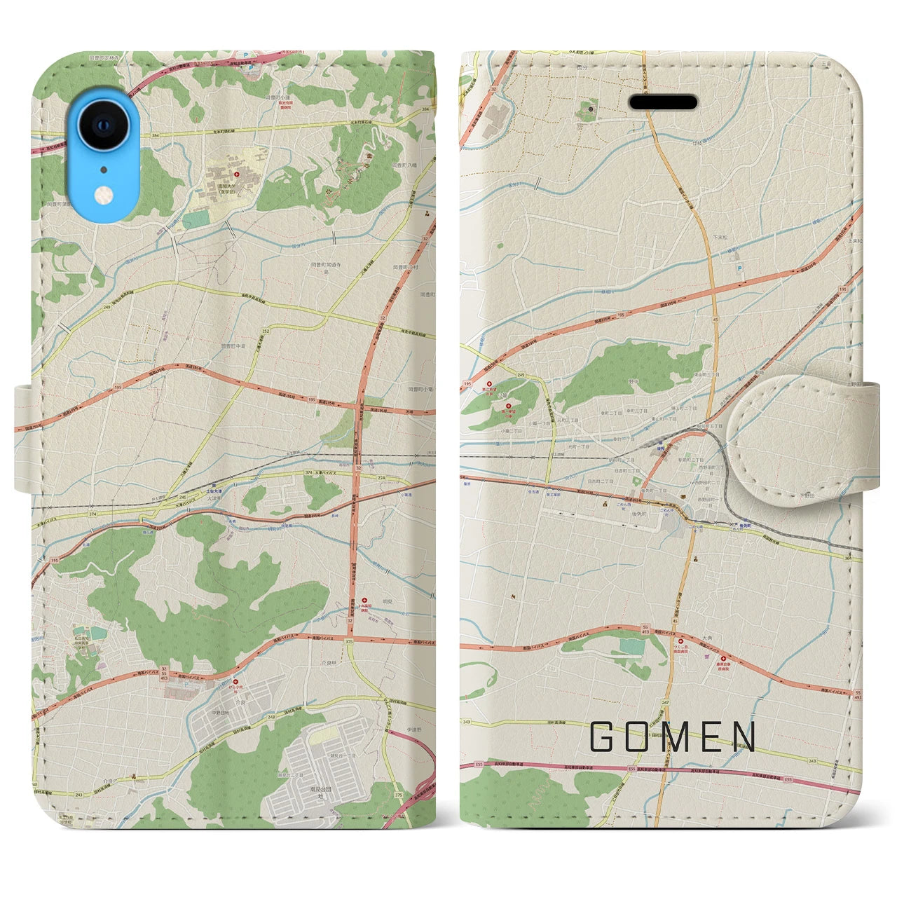 【後免(高知県)】地図柄iPhoneケース(手帳タイプ)ナチュラル・iPhone XR 用
