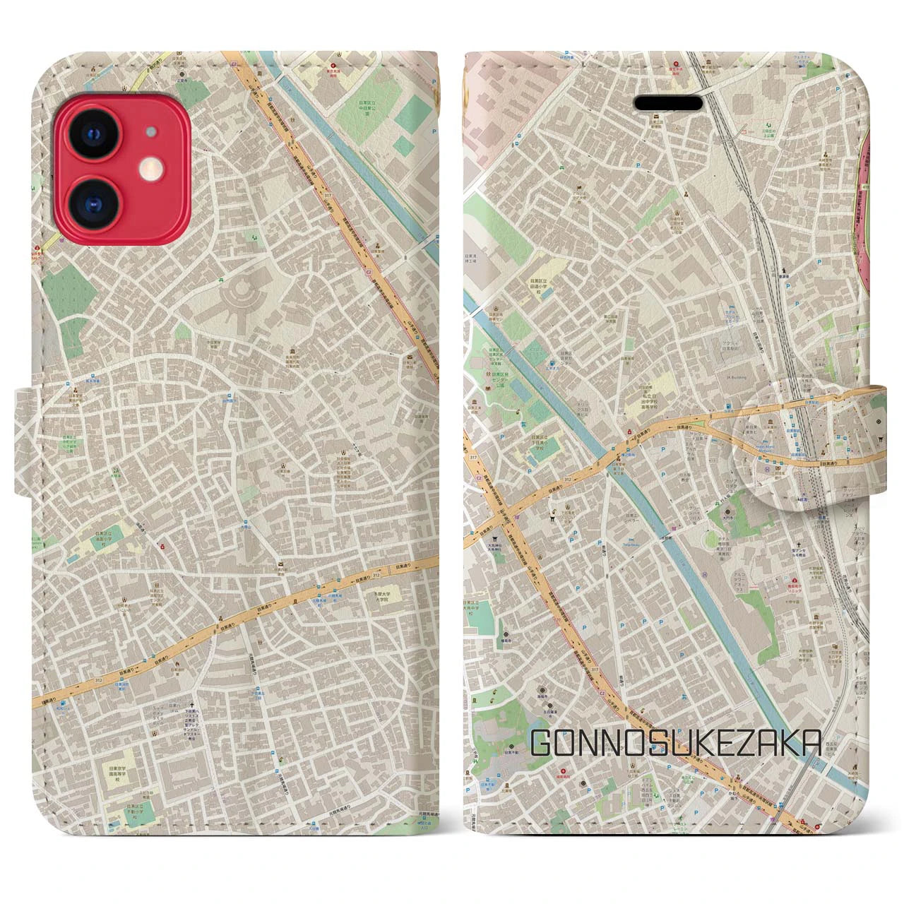 【権之助坂(東京都)】地図柄iPhoneケース(手帳タイプ)ナチュラル・iPhone 11 用