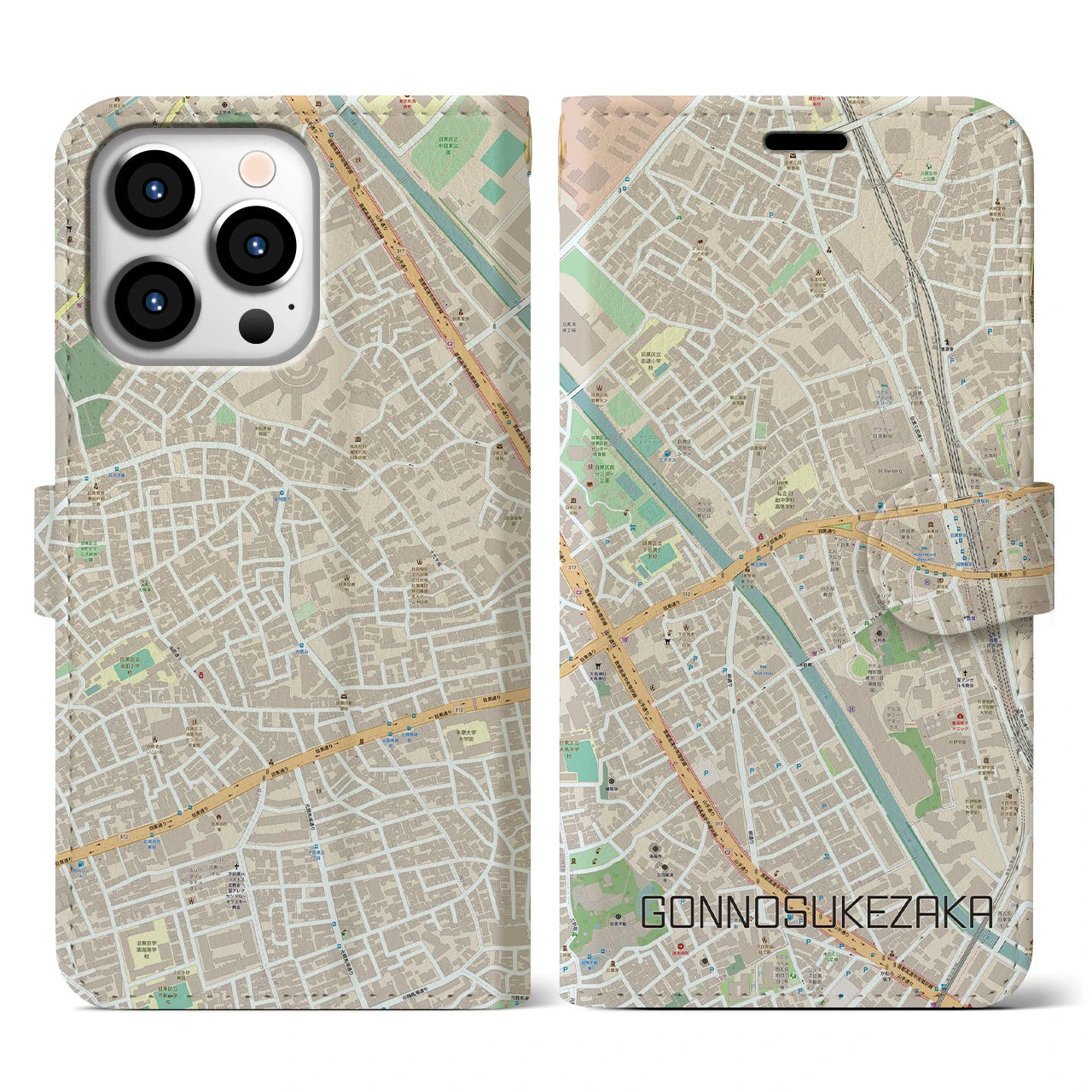 【権之助坂(東京都)】地図柄iPhoneケース(手帳タイプ)ナチュラル・iPhone 13 Pro 用