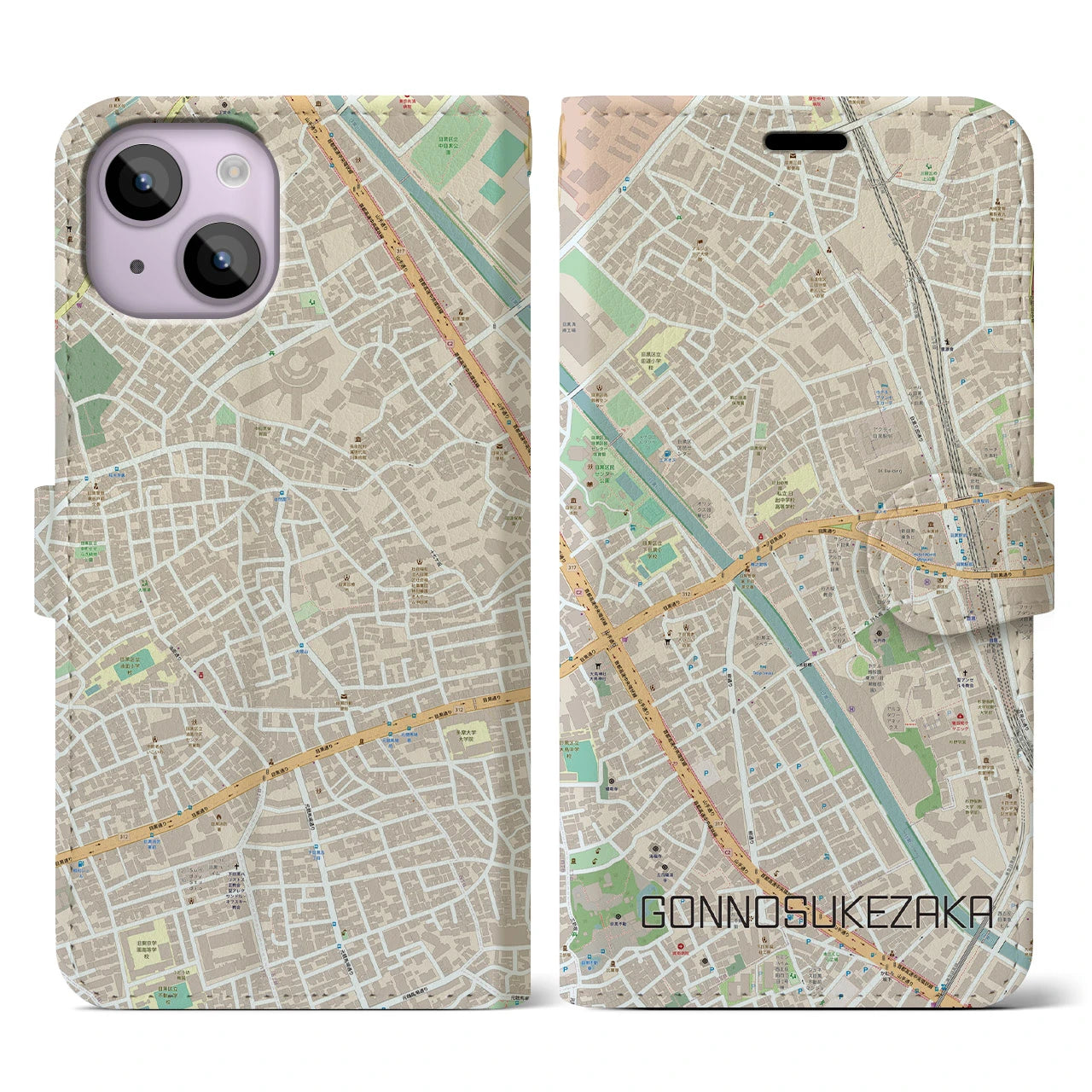 【権之助坂(東京都)】地図柄iPhoneケース(手帳タイプ)ナチュラル・iPhone 14 用