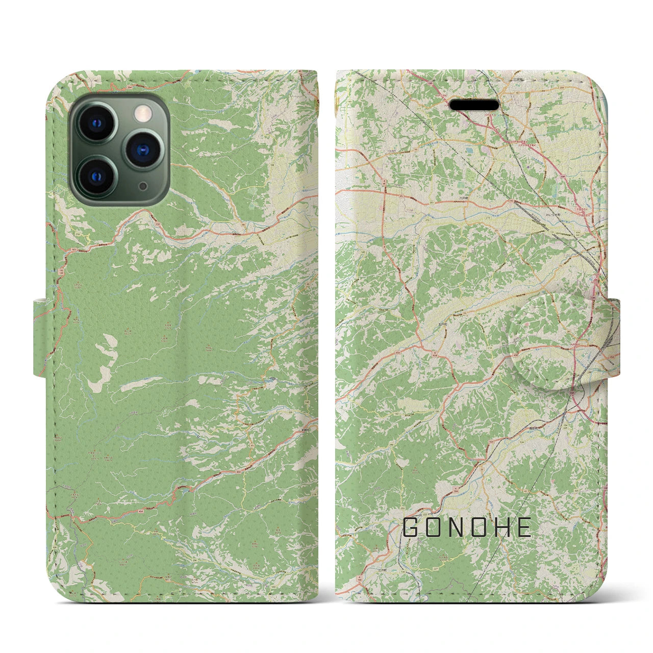 【五戸(青森県)】地図柄iPhoneケース(手帳タイプ)ナチュラル・iPhone 11 Pro 用