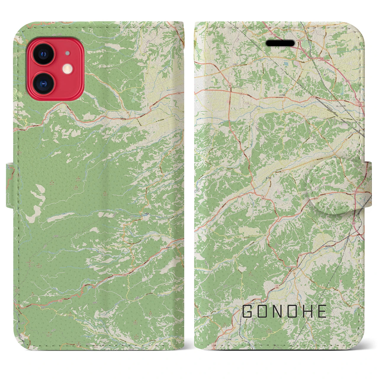 【五戸(青森県)】地図柄iPhoneケース(手帳タイプ)ナチュラル・iPhone 11 用