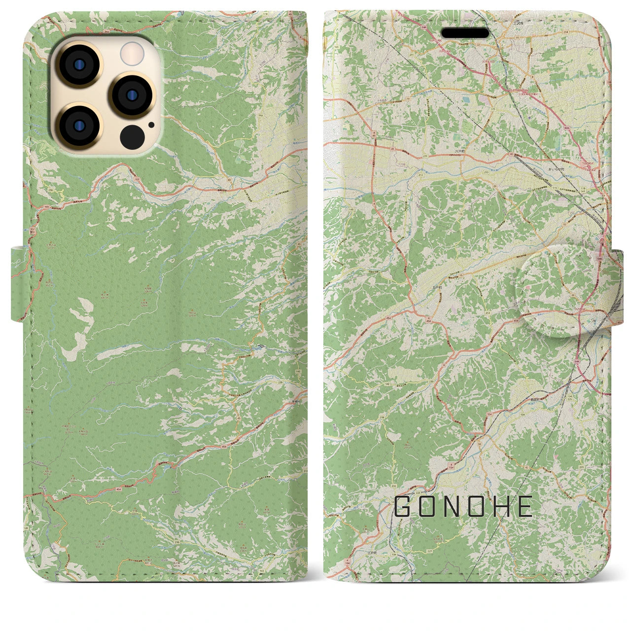 【五戸(青森県)】地図柄iPhoneケース(手帳タイプ)ナチュラル・iPhone 12 Pro Max 用