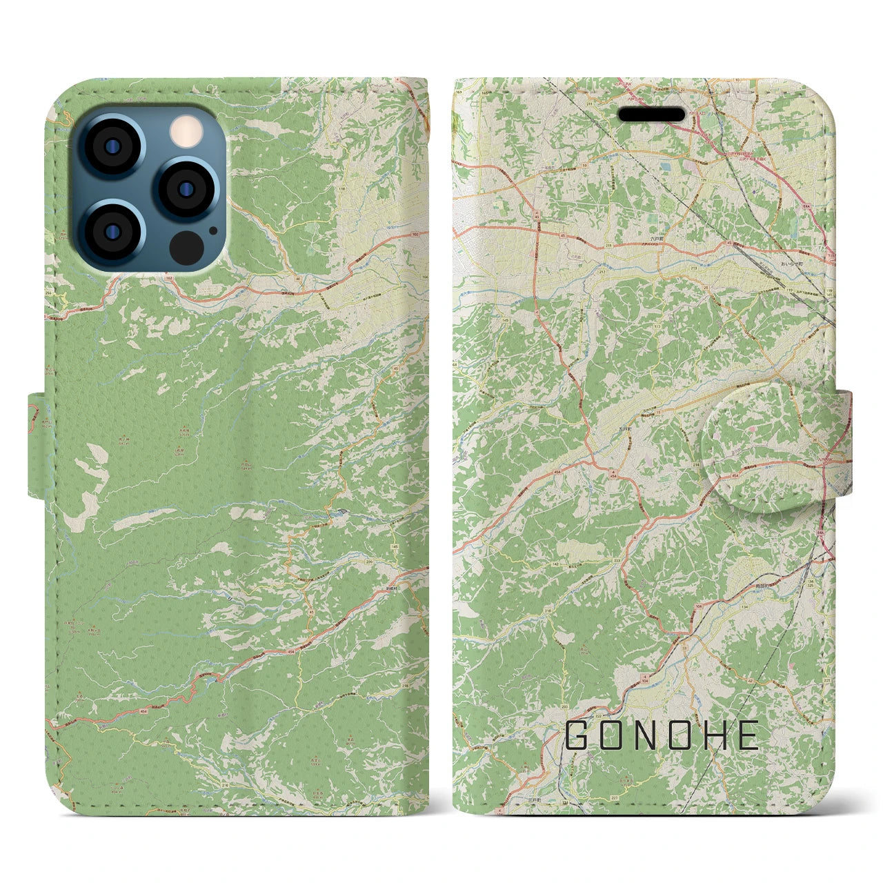 【五戸(青森県)】地図柄iPhoneケース(手帳タイプ)ナチュラル・iPhone 12 / 12 Pro 用