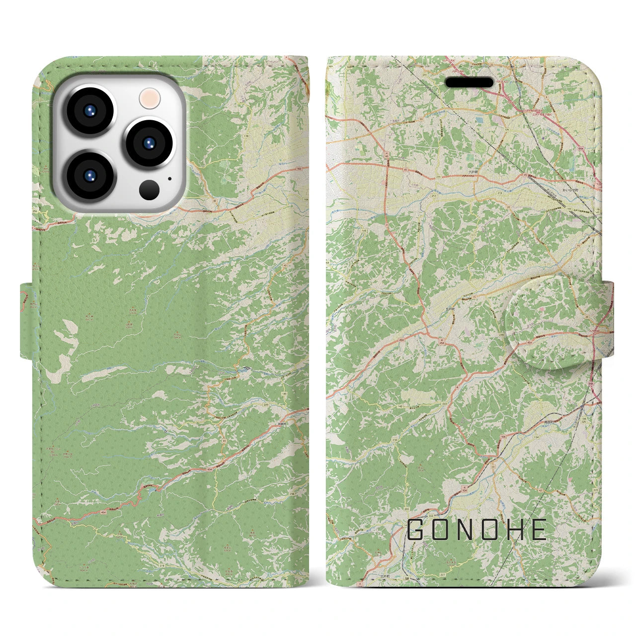 【五戸(青森県)】地図柄iPhoneケース(手帳タイプ)ナチュラル・iPhone 13 Pro 用