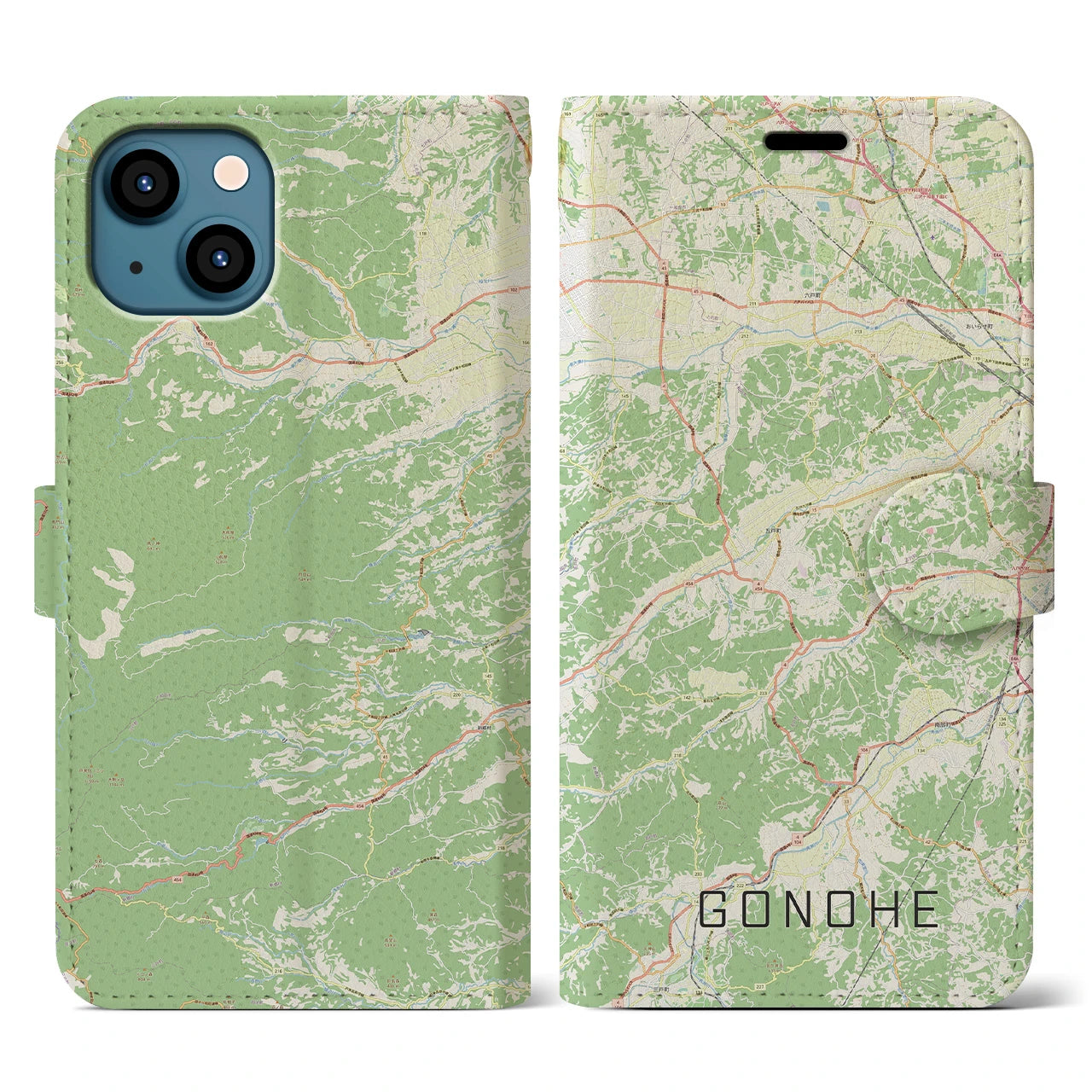 【五戸(青森県)】地図柄iPhoneケース(手帳タイプ)ナチュラル・iPhone 13 用