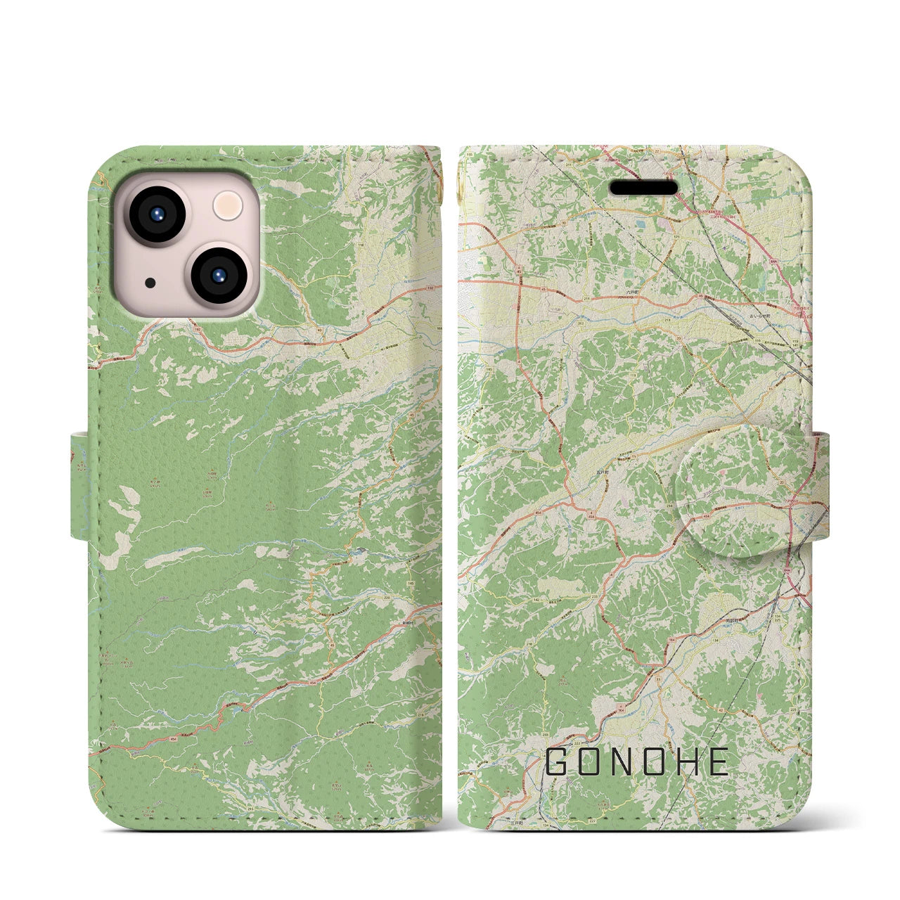 【五戸(青森県)】地図柄iPhoneケース(手帳タイプ)ナチュラル・iPhone 13 mini 用