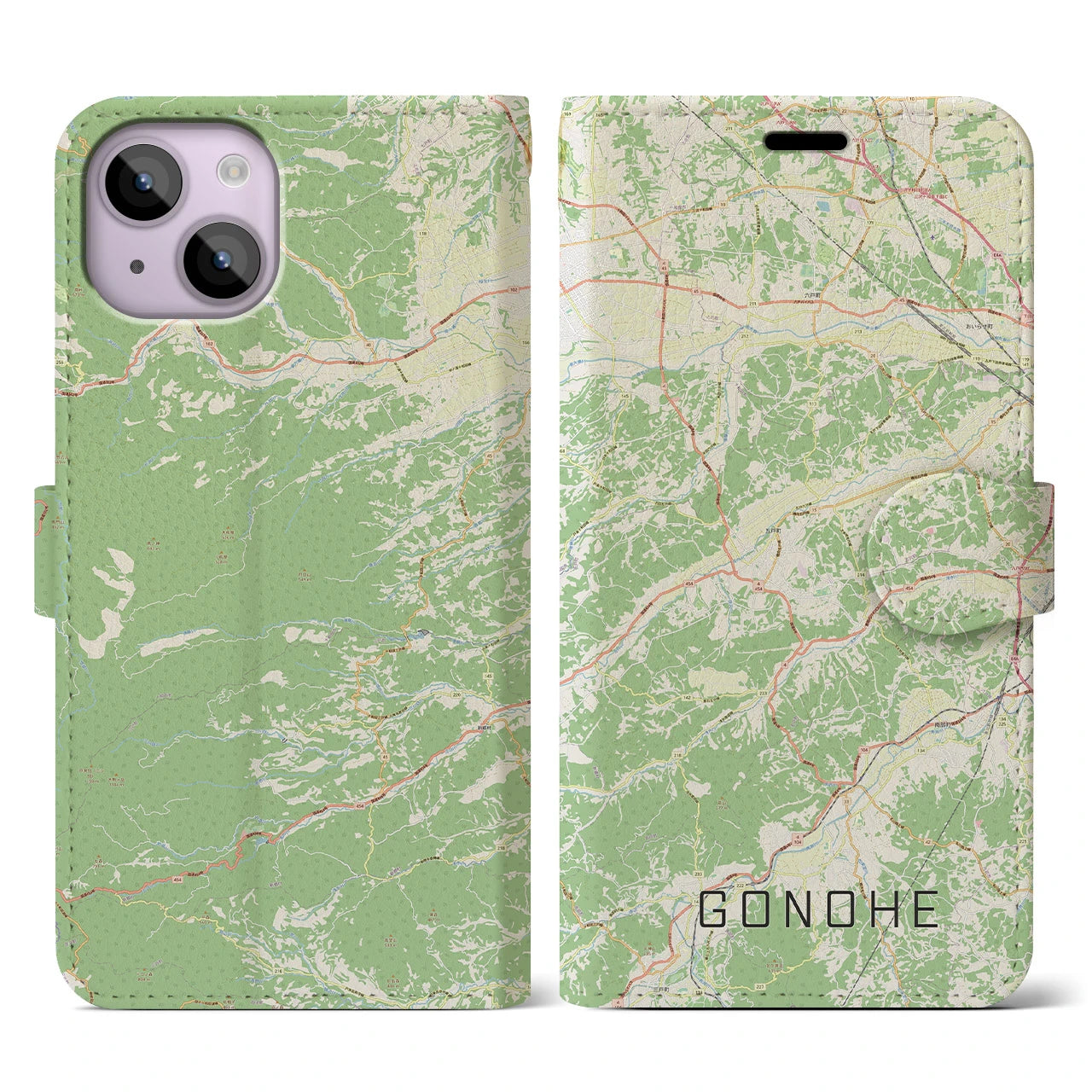【五戸(青森県)】地図柄iPhoneケース(手帳タイプ)ナチュラル・iPhone 14 用