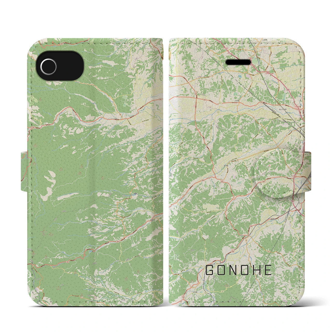 【五戸(青森県)】地図柄iPhoneケース(手帳タイプ)ナチュラル・iPhone SE(第3 / 第2世代) / 8 / 7 / 6s / 6 用