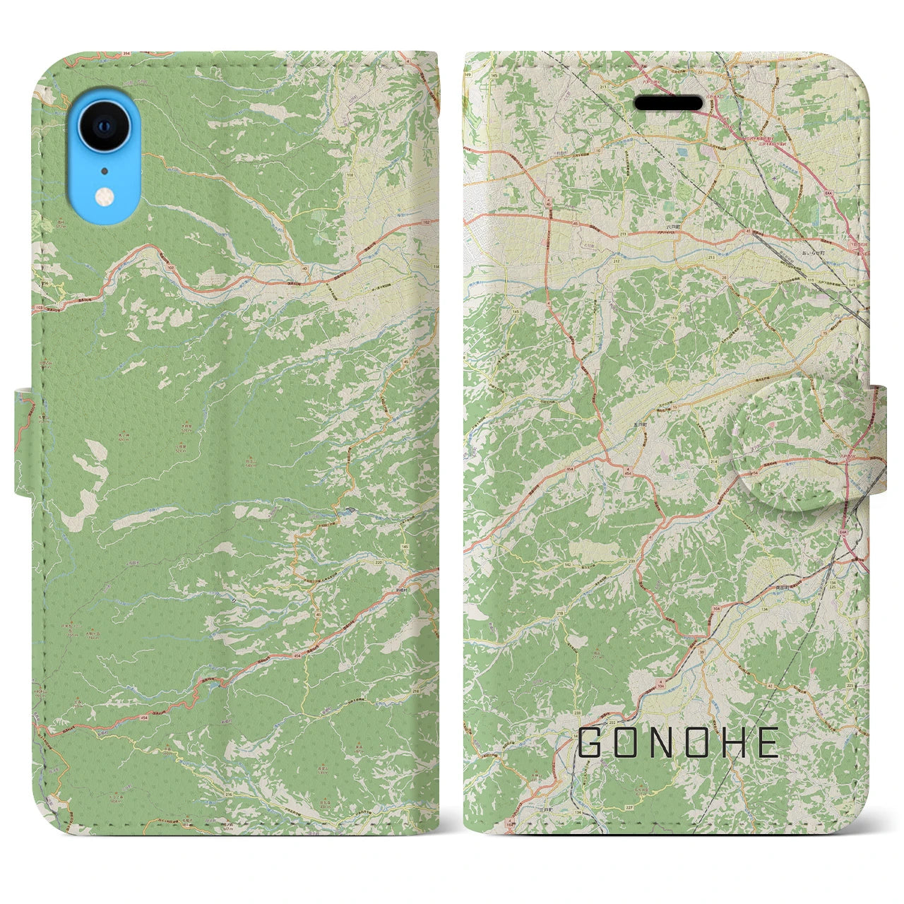 【五戸(青森県)】地図柄iPhoneケース(手帳タイプ)ナチュラル・iPhone XR 用