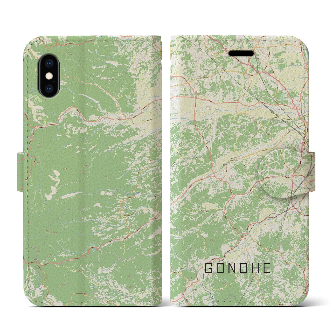 【五戸(青森県)】地図柄iPhoneケース(手帳タイプ)ナチュラル・iPhone XS / X 用