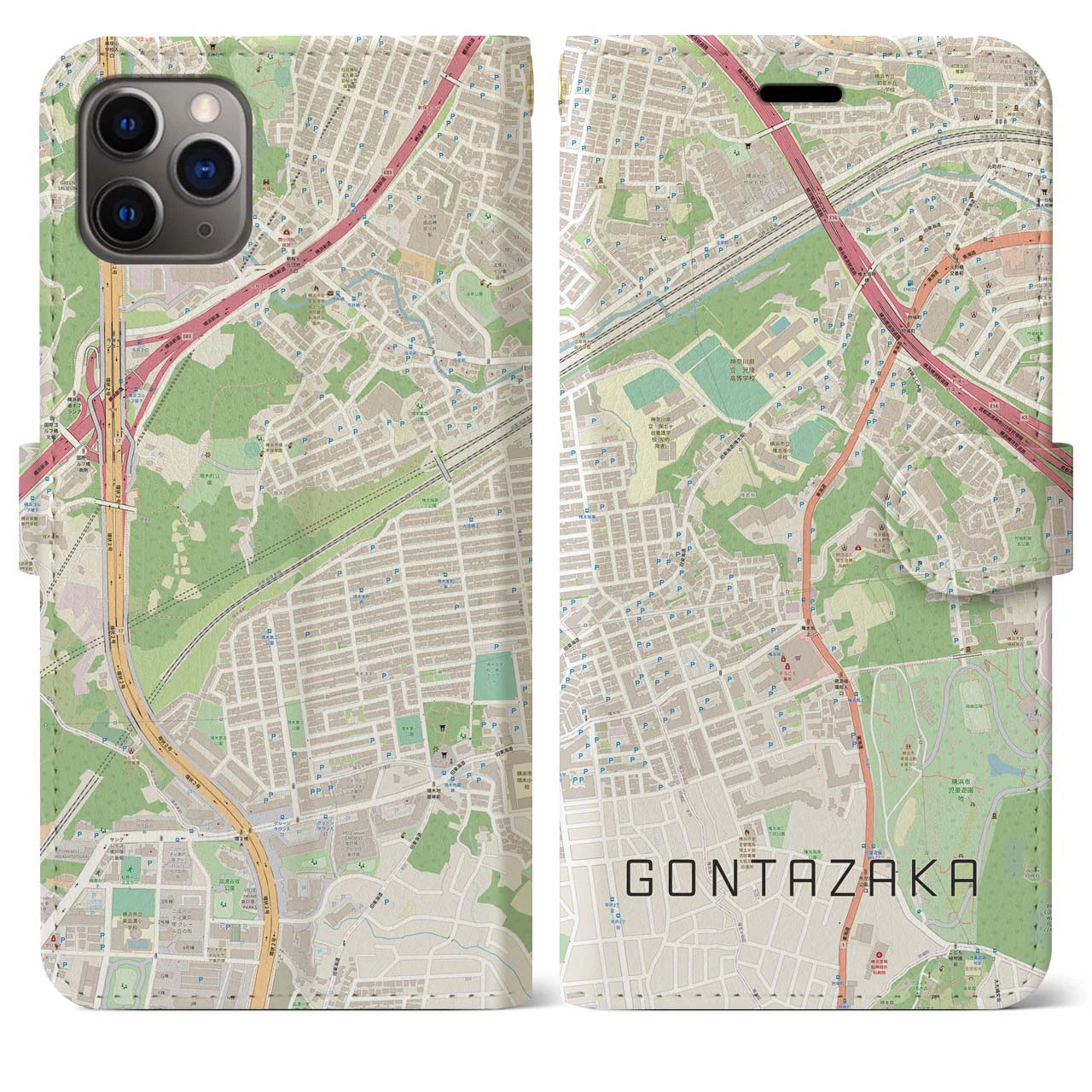 【権太坂(神奈川県)】地図柄iPhoneケース(手帳タイプ)ナチュラル・iPhone 11 Pro Max 用
