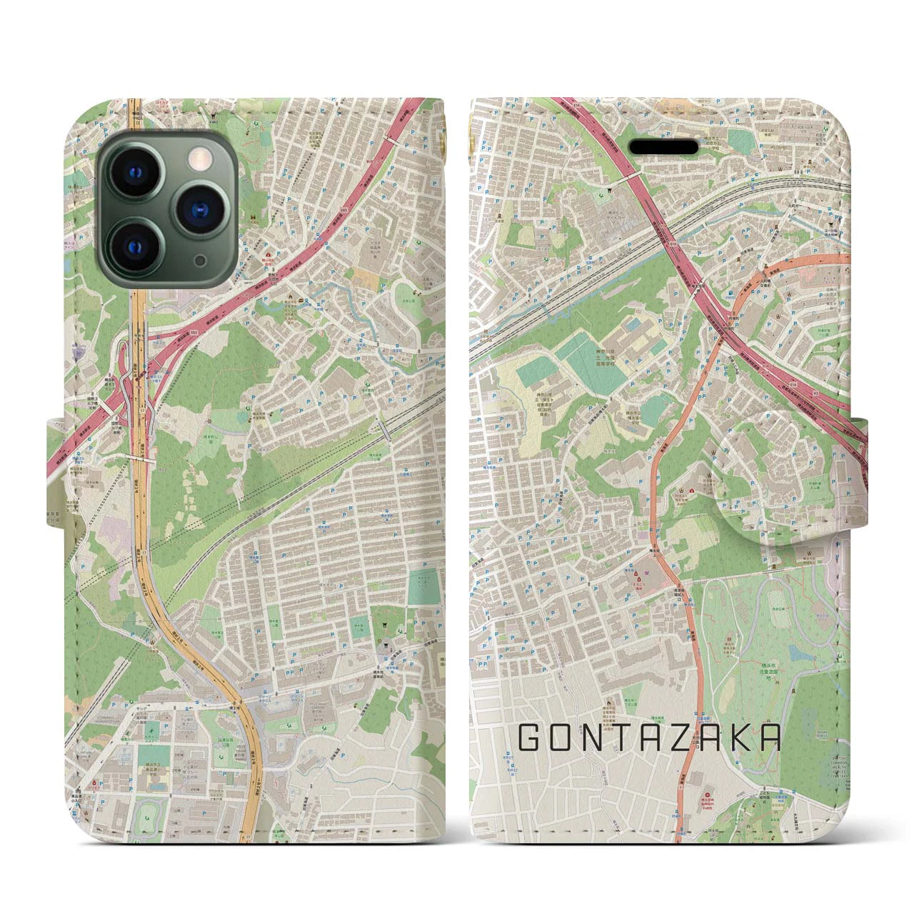 【権太坂(神奈川県)】地図柄iPhoneケース(手帳タイプ)ナチュラル・iPhone 11 Pro 用