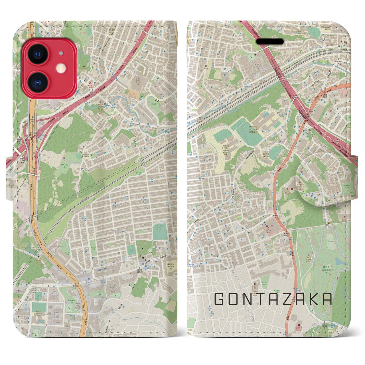 【権太坂(神奈川県)】地図柄iPhoneケース(手帳タイプ)ナチュラル・iPhone 11 用