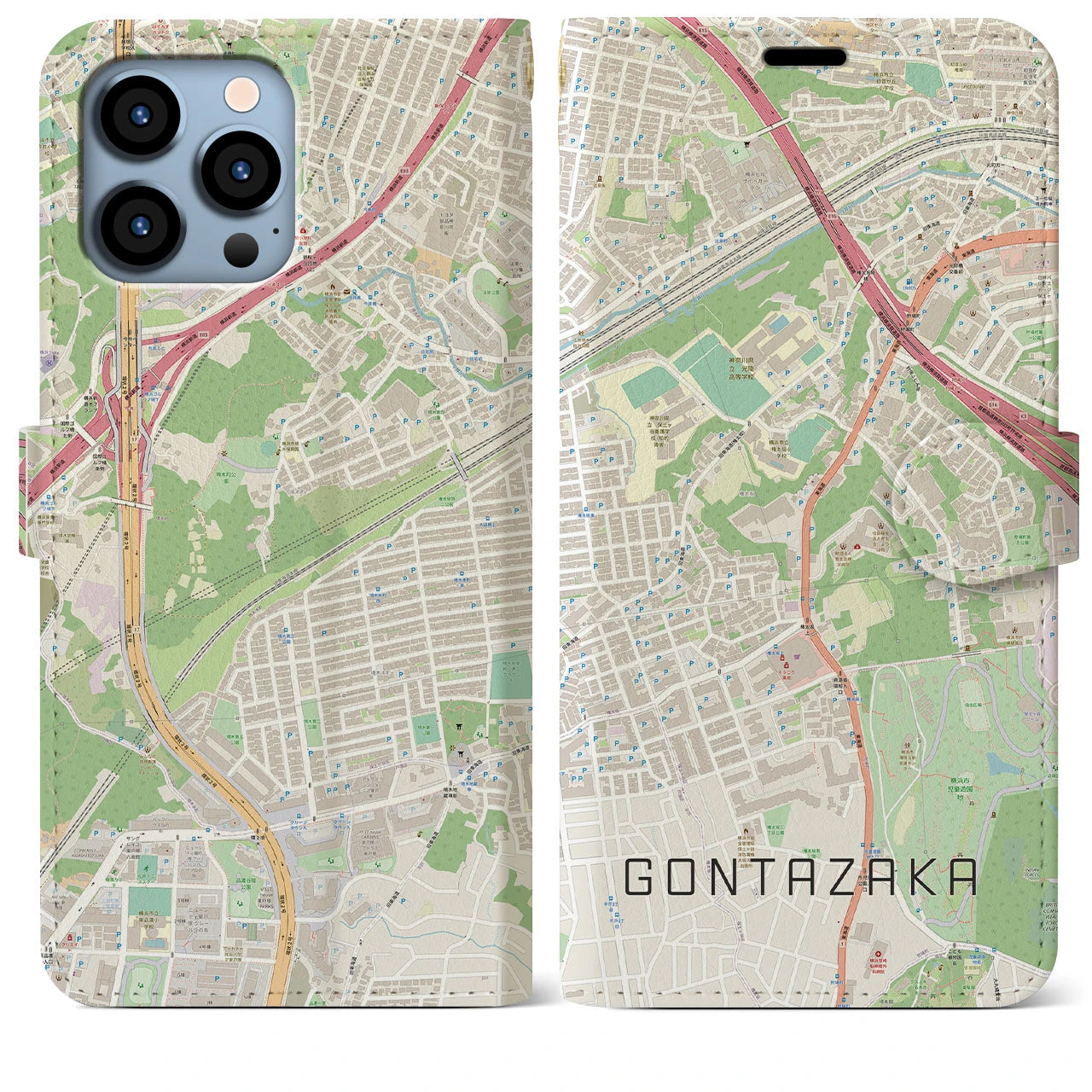 【権太坂(神奈川県)】地図柄iPhoneケース(手帳タイプ)ナチュラル・iPhone 13 Pro Max 用