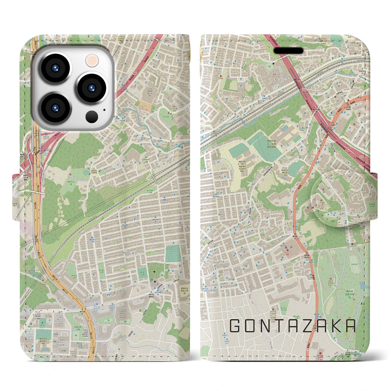 【権太坂(神奈川県)】地図柄iPhoneケース(手帳タイプ)ナチュラル・iPhone 13 Pro 用