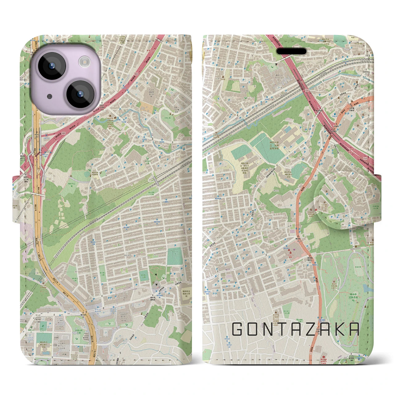 【権太坂(神奈川県)】地図柄iPhoneケース(手帳タイプ)ナチュラル・iPhone 14 用