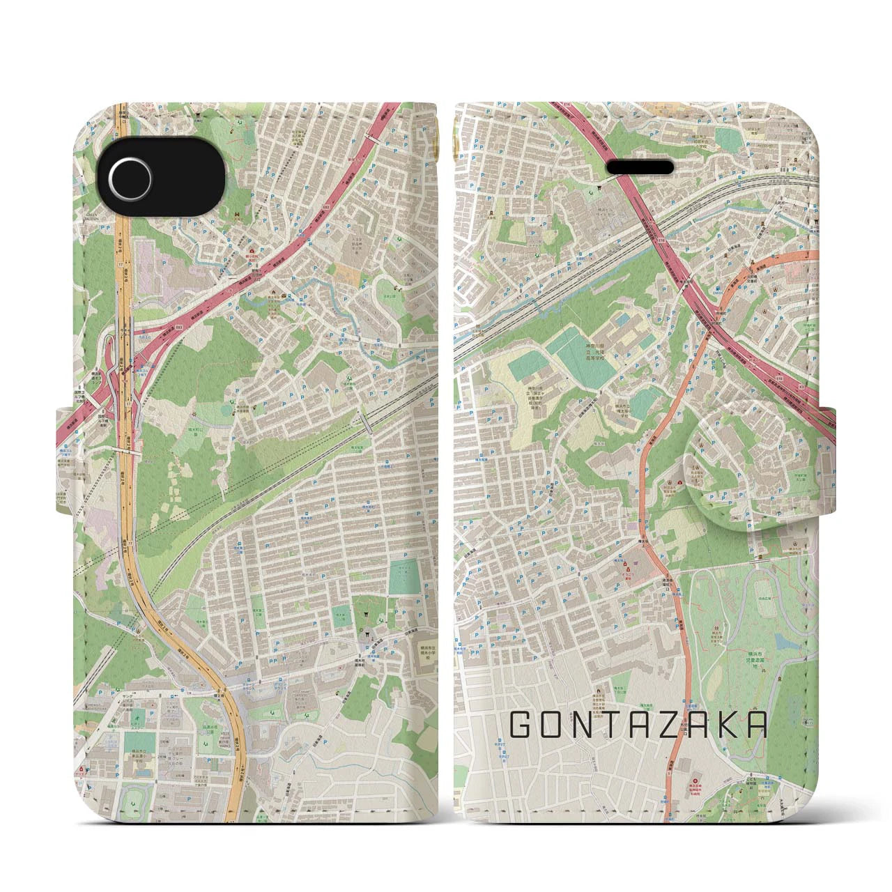 【権太坂(神奈川県)】地図柄iPhoneケース(手帳タイプ)ナチュラル・iPhone SE(第3 / 第2世代) / 8 / 7 / 6s / 6 用