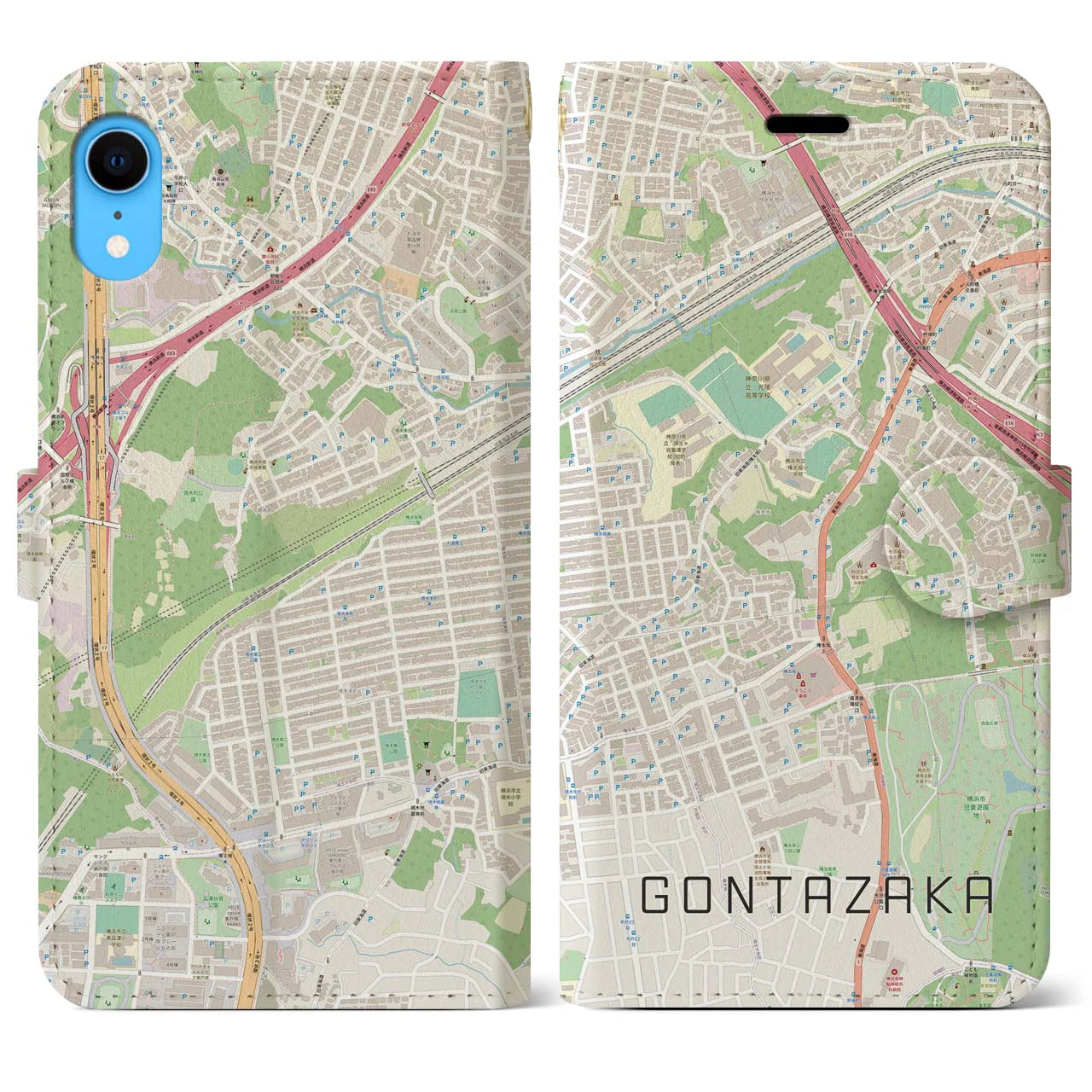 【権太坂(神奈川県)】地図柄iPhoneケース(手帳タイプ)ナチュラル・iPhone XR 用