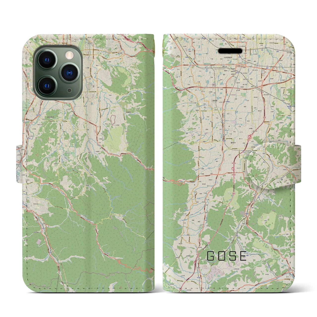 【御所(奈良県)】地図柄iPhoneケース(手帳タイプ)ナチュラル・iPhone 11 Pro 用