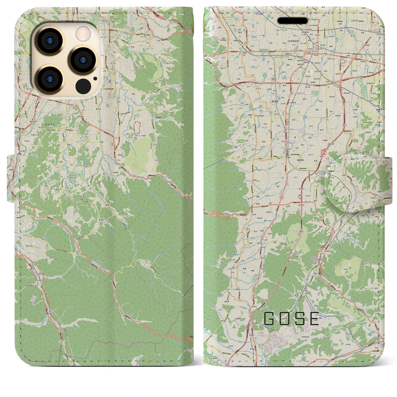 【御所(奈良県)】地図柄iPhoneケース(手帳タイプ)ナチュラル・iPhone 12 Pro Max 用