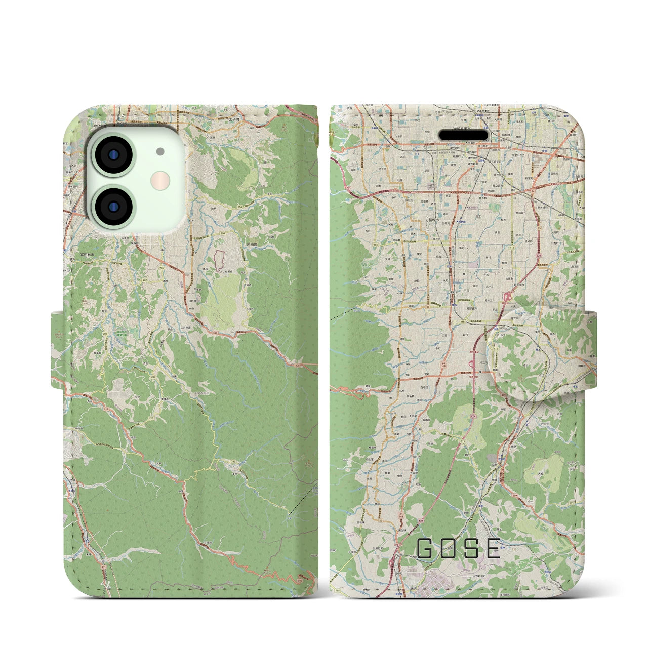 【御所(奈良県)】地図柄iPhoneケース(手帳タイプ)ナチュラル・iPhone 12 mini 用