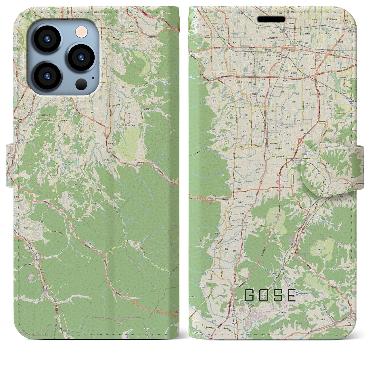 【御所(奈良県)】地図柄iPhoneケース(手帳タイプ)ナチュラル・iPhone 13 Pro Max 用