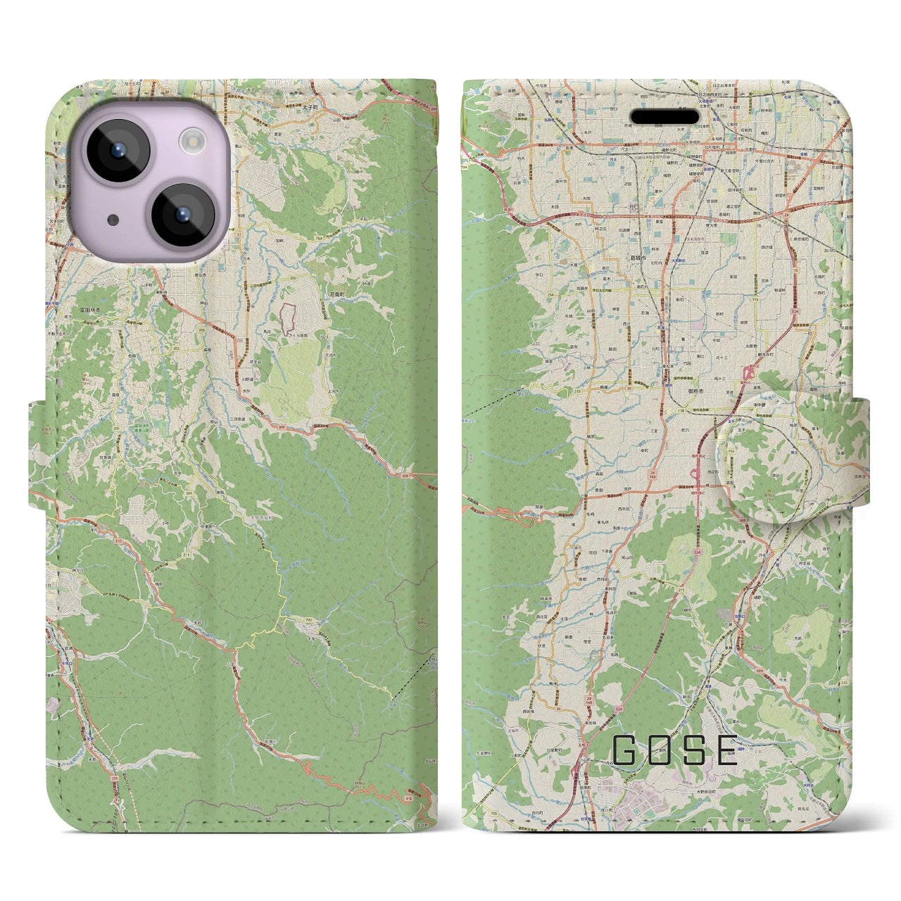 【御所(奈良県)】地図柄iPhoneケース(手帳タイプ)ナチュラル・iPhone 14 用