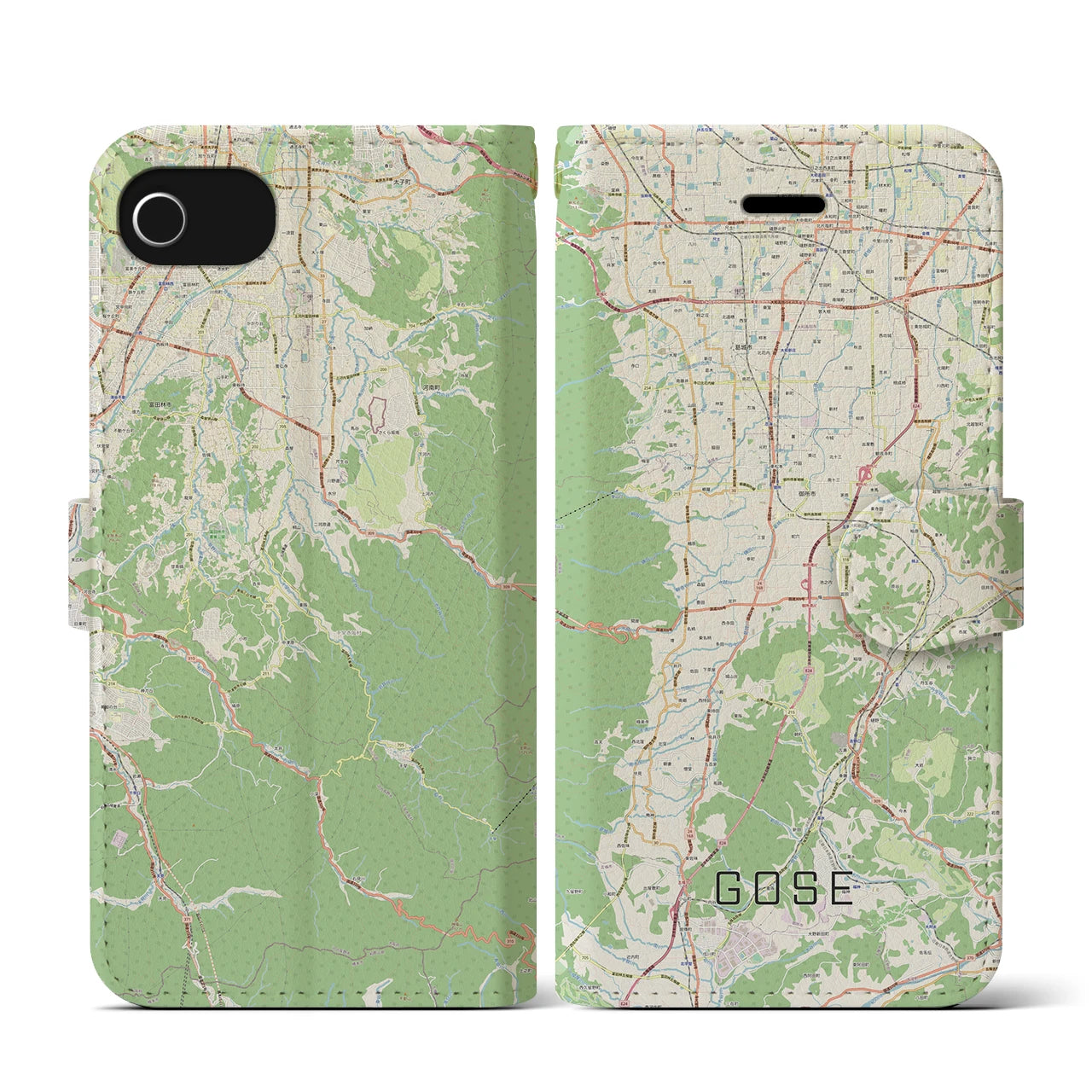 【御所(奈良県)】地図柄iPhoneケース(手帳タイプ)ナチュラル・iPhone SE(第3 / 第2世代) / 8 / 7 / 6s / 6 用