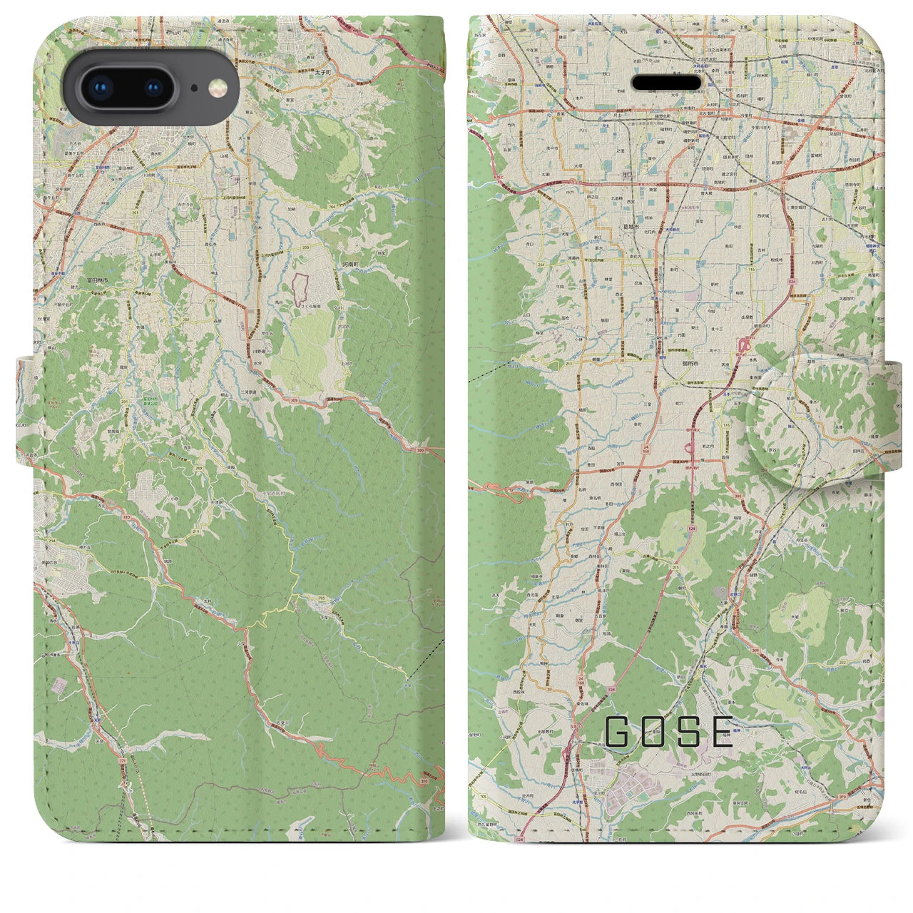 【御所(奈良県)】地図柄iPhoneケース(手帳タイプ)ナチュラル・iPhone 8Plus /7Plus / 6sPlus / 6Plus 用