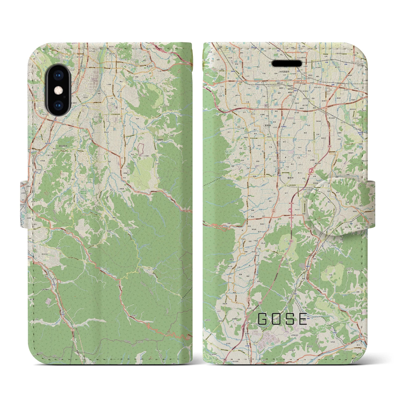【御所(奈良県)】地図柄iPhoneケース(手帳タイプ)ナチュラル・iPhone XS / X 用