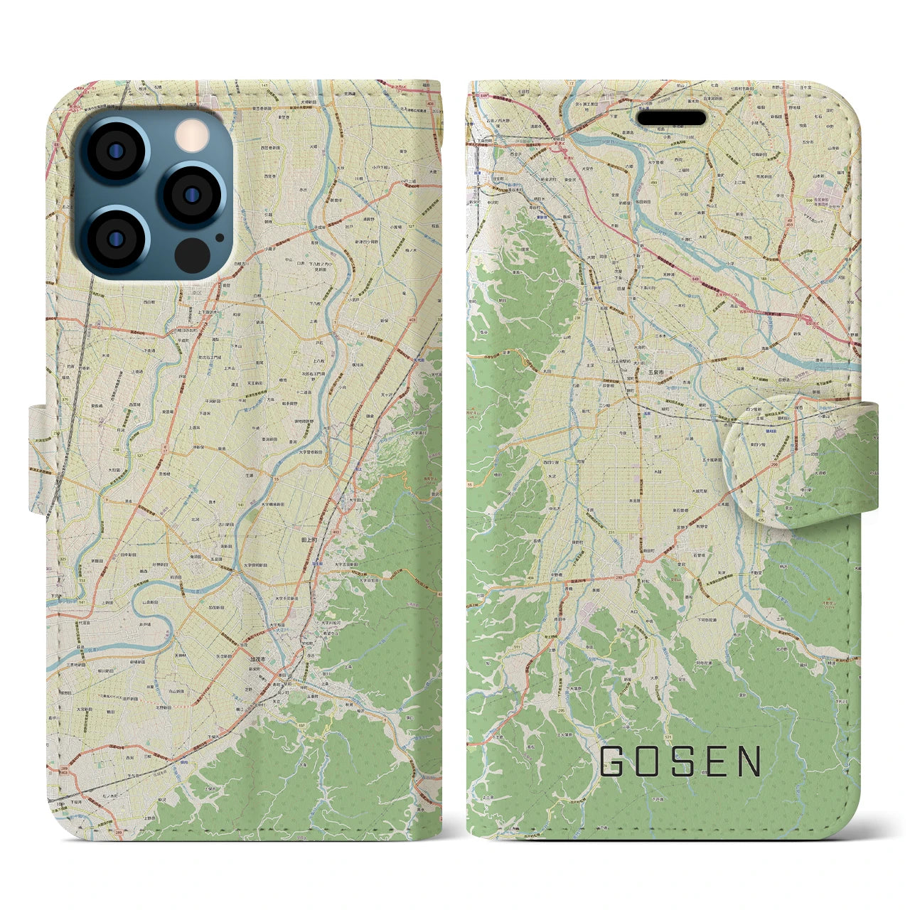 【五泉(新潟県)】地図柄iPhoneケース(手帳タイプ)ナチュラル・iPhone 12 / 12 Pro 用