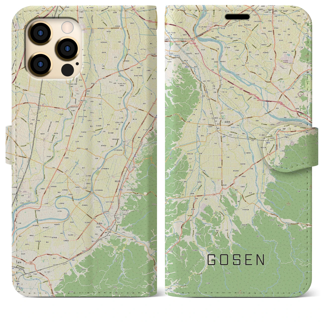 【五泉(新潟県)】地図柄iPhoneケース(手帳タイプ)ナチュラル・iPhone 12 Pro Max 用