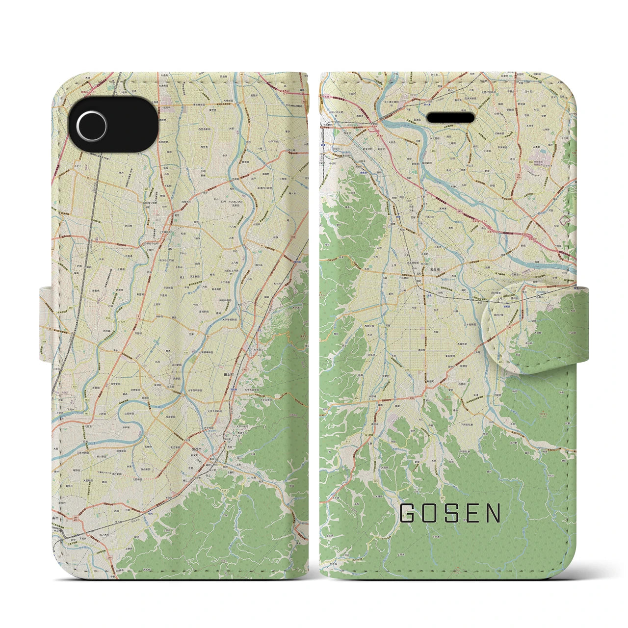 【五泉(新潟県)】地図柄iPhoneケース(手帳タイプ)ナチュラル・iPhone SE(第3 / 第2世代) / 8 / 7 / 6s / 6 用