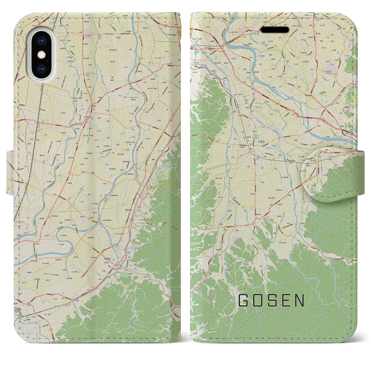 【五泉(新潟県)】地図柄iPhoneケース(手帳タイプ)ナチュラル・iPhone XS Max 用