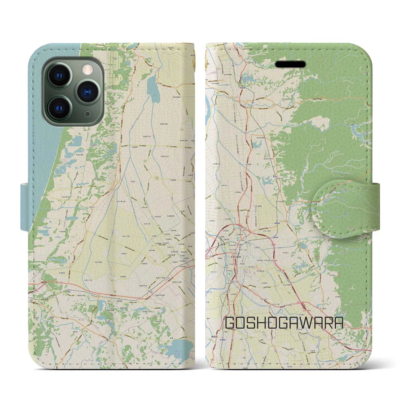 【五所川原(青森県)】地図柄iPhoneケース(手帳タイプ)ナチュラル・iPhone 11 Pro 用