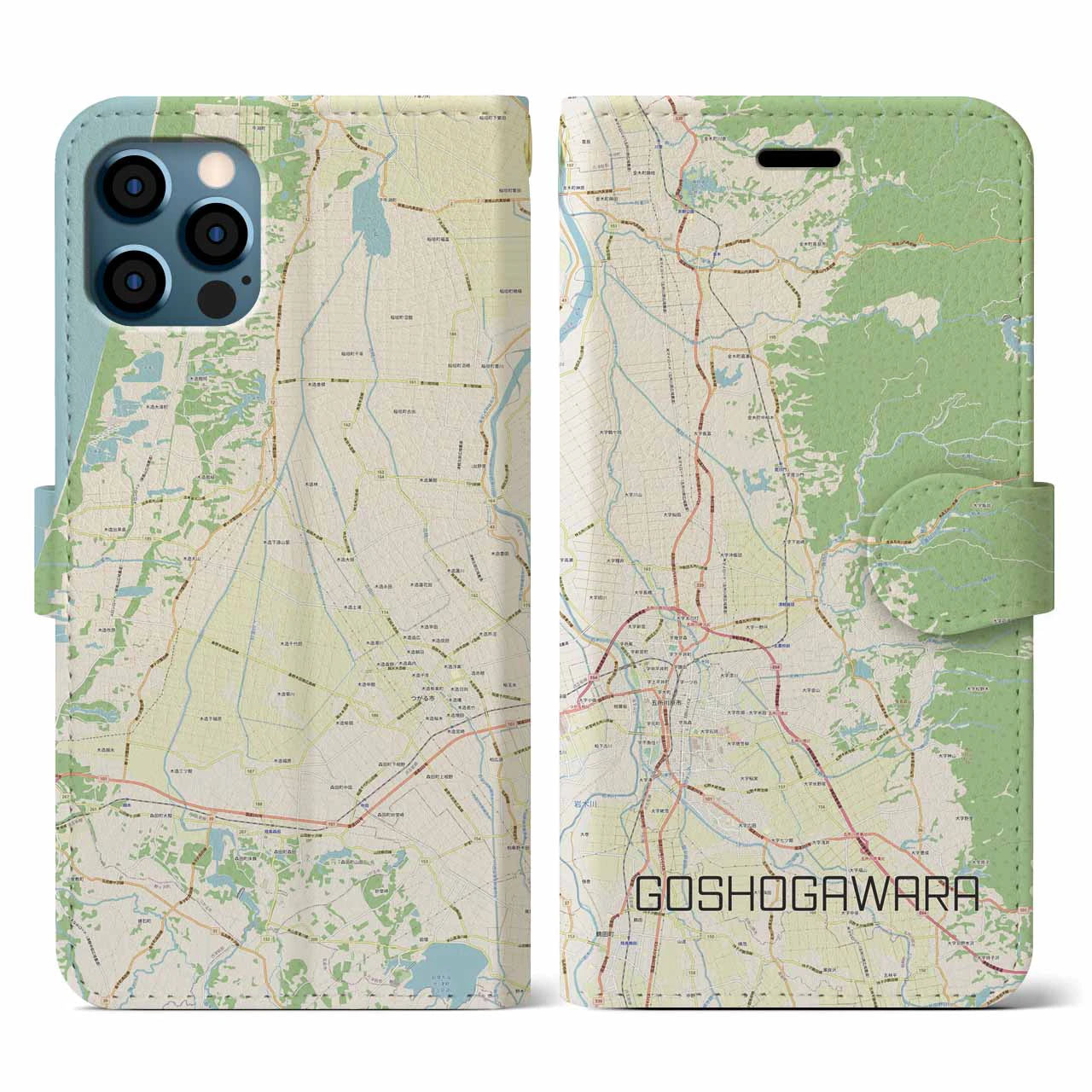 【五所川原(青森県)】地図柄iPhoneケース(手帳タイプ)ナチュラル・iPhone 12 / 12 Pro 用