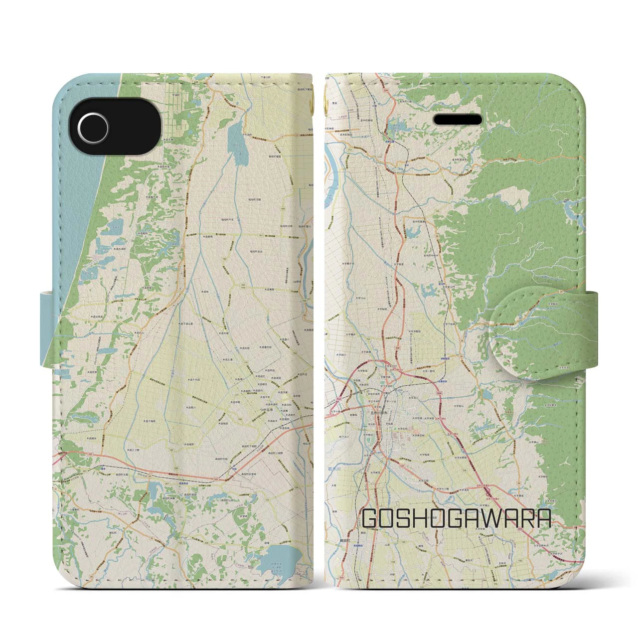 【五所川原(青森県)】地図柄iPhoneケース(手帳タイプ)ナチュラル・iPhone SE(第3 / 第2世代) / 8 / 7 / 6s / 6 用