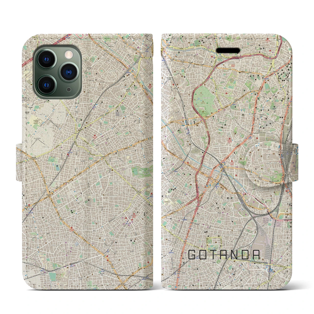 【五反田(東京都)】地図柄iPhoneケース(手帳タイプ)ナチュラル・iPhone 11 Pro 用