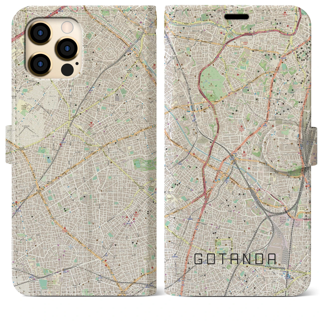 【五反田(東京都)】地図柄iPhoneケース(手帳タイプ)ナチュラル・iPhone 12 Pro Max 用