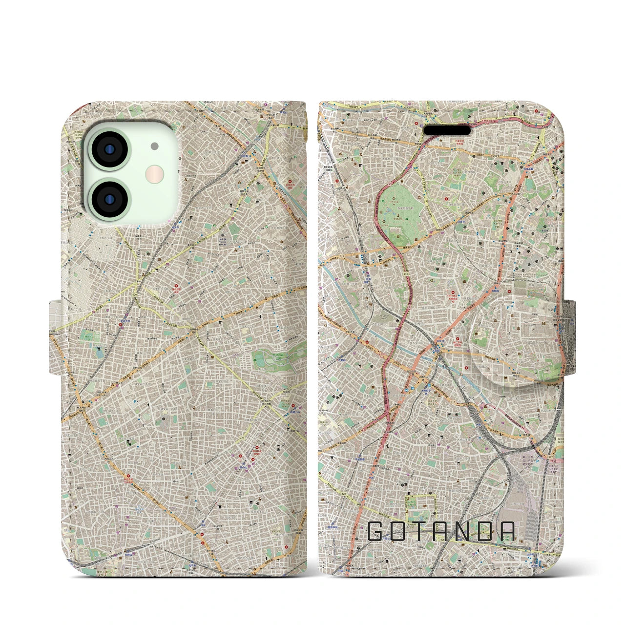 【五反田(東京都)】地図柄iPhoneケース(手帳タイプ)ナチュラル・iPhone 12 mini 用