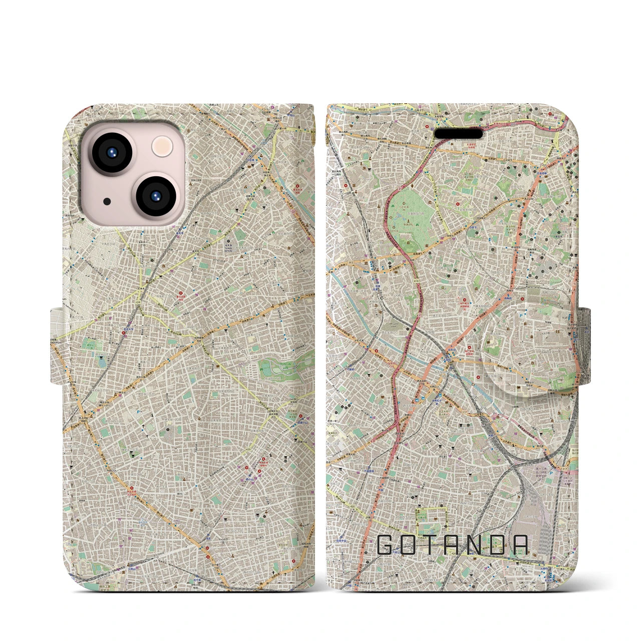 【五反田(東京都)】地図柄iPhoneケース(手帳タイプ)ナチュラル・iPhone 13 mini 用