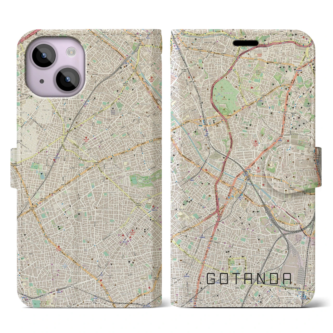 【五反田(東京都)】地図柄iPhoneケース(手帳タイプ)ナチュラル・iPhone 14 用