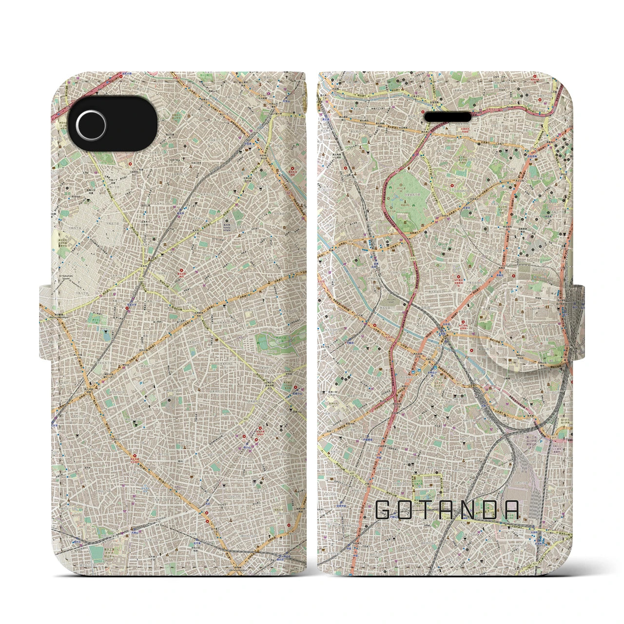 【五反田(東京都)】地図柄iPhoneケース(手帳タイプ)ナチュラル・iPhone SE(第3 / 第2世代) / 8 / 7 / 6s / 6 用